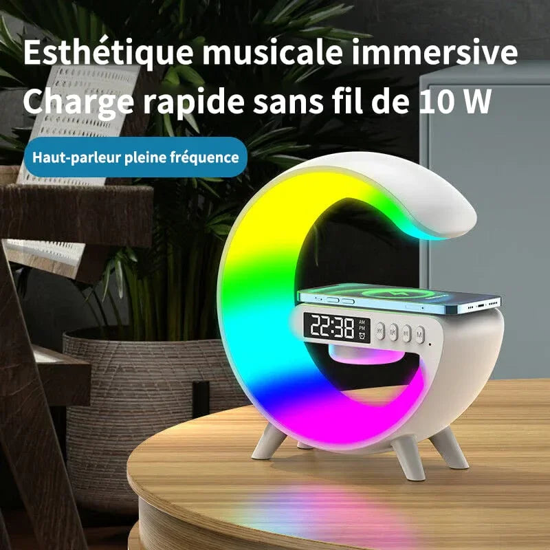 🔥Dernier jour 49% de réduction🔥Haut-parleur Bluetooth multifonctionnel - Lumière d'ambiance colorée Chargement sans fil et horloge Machine tout-en-un