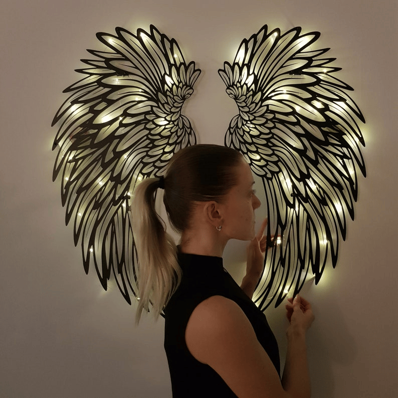 🔥 - 1 PAIRE D'AILES D'ANGE MURAL EN MÉTAL AVEC LUMIÈRES LED - 🎁CADEAU POUR ELLE