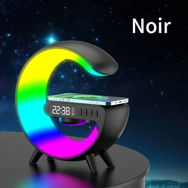 🔥Dernier jour 49% de réduction🔥Haut-parleur Bluetooth multifonctionnel - Lumière d'ambiance colorée Chargement sans fil et horloge Machine tout-en-un