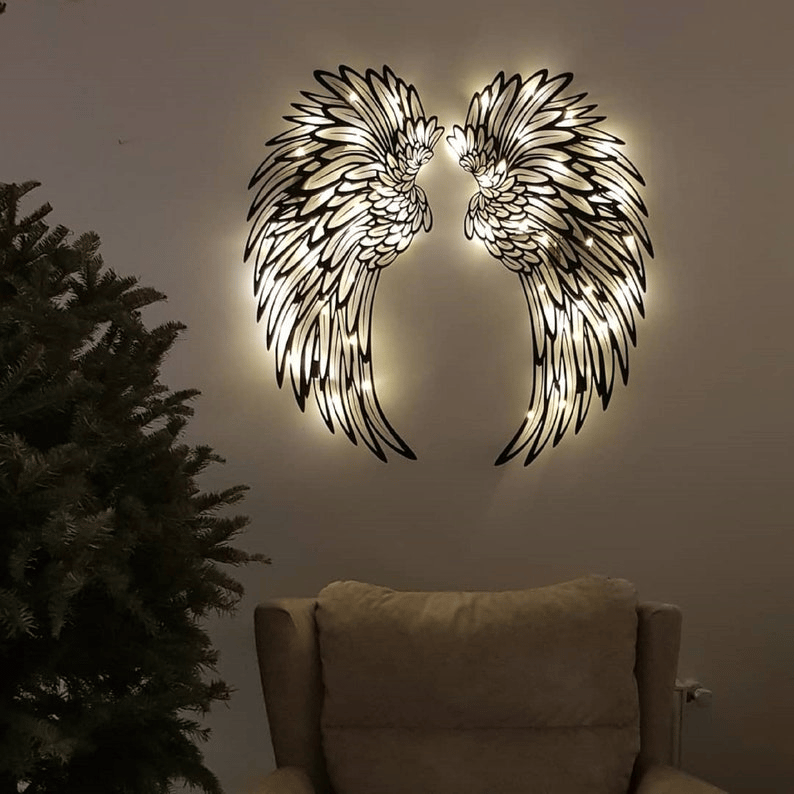 🔥 - 1 PAIRE D'AILES D'ANGE MURAL EN MÉTAL AVEC LUMIÈRES LED - 🎁CADEAU POUR ELLE