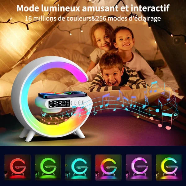 🔥Dernier jour 49% de réduction🔥Haut-parleur Bluetooth multifonctionnel - Lumière d'ambiance colorée Chargement sans fil et horloge Machine tout-en-un