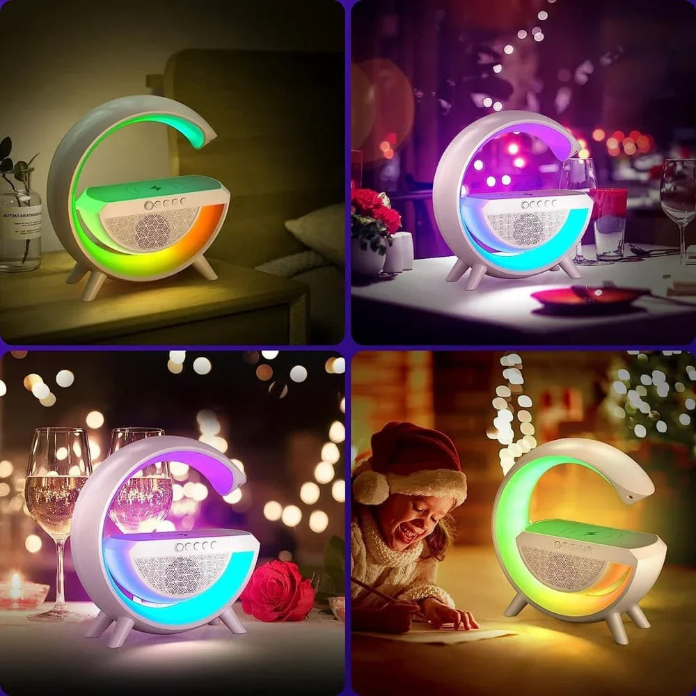 🔥Dernier jour 49% de réduction🔥Haut-parleur Bluetooth multifonctionnel - Lumière d'ambiance colorée Chargement sans fil et horloge Machine tout-en-un