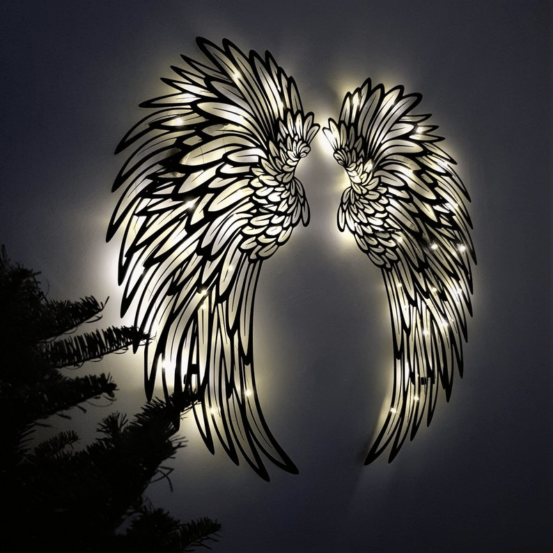 🔥 - 1 PAIRE D'AILES D'ANGE MURAL EN MÉTAL AVEC LUMIÈRES LED - 🎁CADEAU POUR ELLE