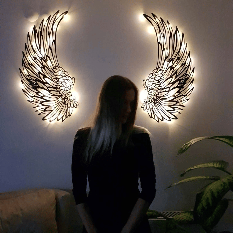 🔥 - 1 PAIRE D'AILES D'ANGE MURAL EN MÉTAL AVEC LUMIÈRES LED - 🎁CADEAU POUR ELLE